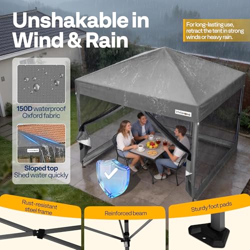 VIVOHOME 10x10ft Easy Pop-Up Canopy, Outdoor Screen Tent with Mosquito Netting, 2 Zipper Doors, and Roller Bag for Yard Camping Picnic Party Events, Grey image 5