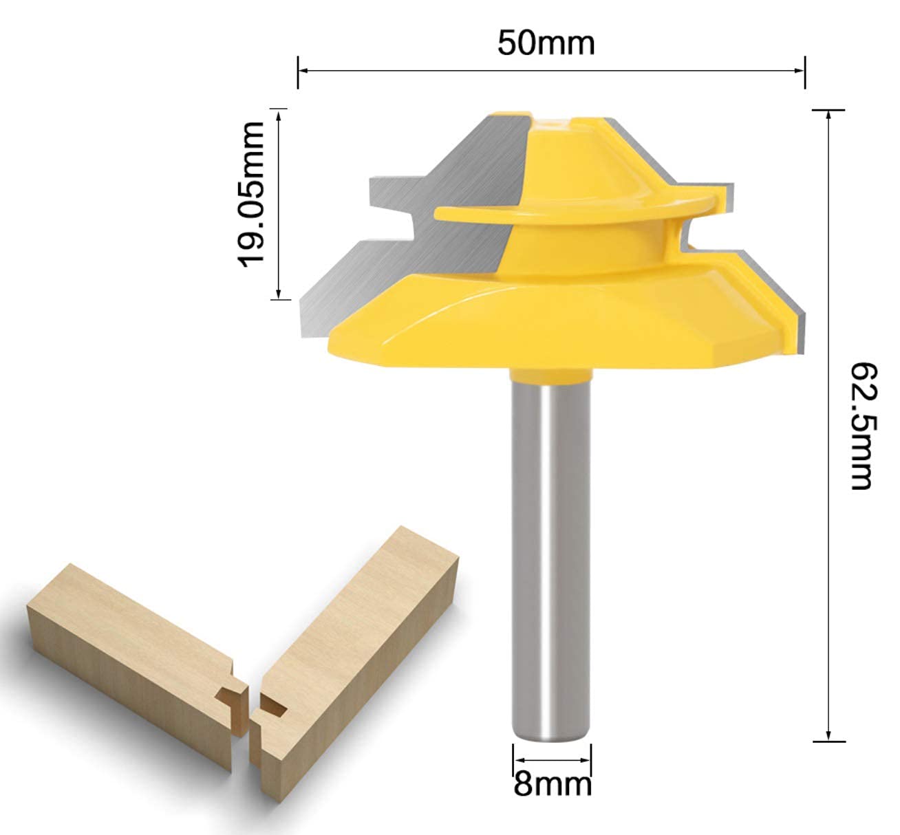 Router Bit Set [3 Pezzi], APLUS 8mm Fresa per Tagli a 45 Gradi + Frese per Linguette e Scanalature, Strumenti di Lavorazione del Legno per La Casa e Fai da te