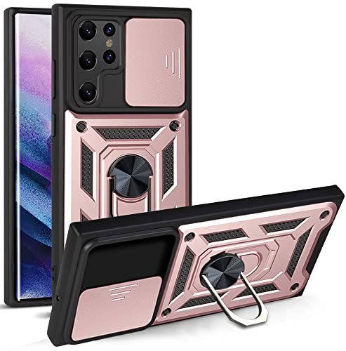 ESTH® Funda para Samsung Galaxy S22 Ultra 5G con Protección de Cámara Cubierta y Soporte de Anillo [Compatible con Soporte Magnético para Coche] Carcasa Grado Militar Anti-caída, Oro Rosa Cover
