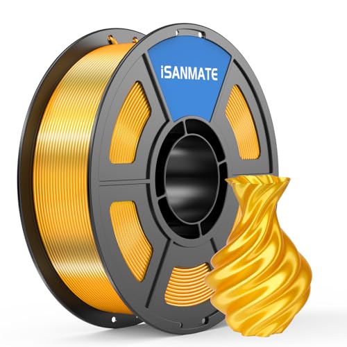 iSANMATE Silk PLA Filament 1.75mm, Shiny Metallic 3D Printer Filament, Upgraded Toughness & Clog-Free, Dimensional Accuracy +/- 0.03mm, 1kg Spool (2.2lbs), Fit for Most FDM 3D Printers, Gold