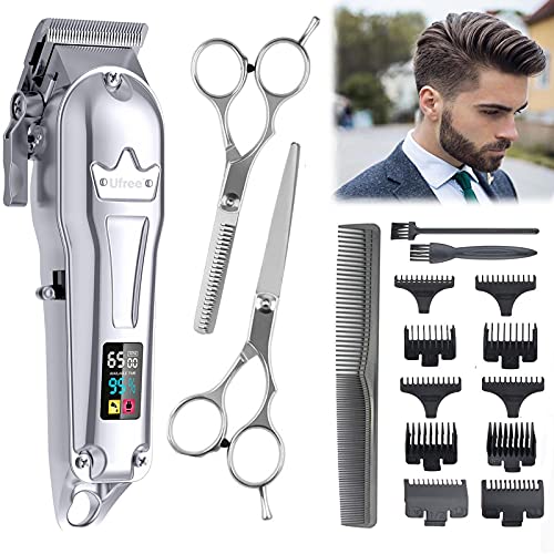 Barber Clippers Wireless Clippers for Men Professional Mens Hair Clippers Machine Haircut Clippers for Hair Cutting Professional Rechargeable LED Display Silver
