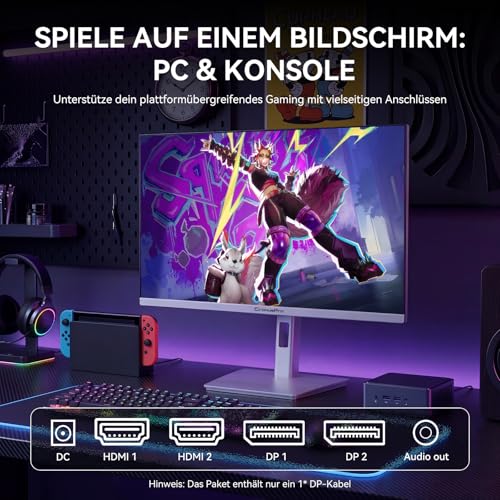 CronusPro Weißer 27 Zoll Gaming Monitor, 320Hz, 2K QHD (2560 x 1440) 1ms MPRT Fast IPS-Panel, AMD FreeSync, Höhenverstellbar & Drehb, Voreingestellte Spielmodi, HDR, HDMI/DisplayPort, VESA 100x100mm 6