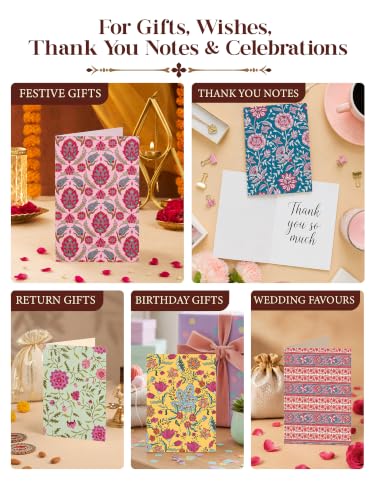 Image of DOODLE Ethnic Floral Blank Notecards with Envelopes - Set of 24 Mini Greeting Cards with 24 Envelopes & 48 Stickers | Thank You Notes, Gift Enclosures & All Occasion Cards