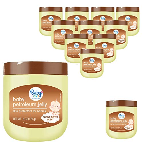 Baby Love by Personal Care Petroleum Baby Jelly For Chafed Skin, Baby Skin Protectant Jelly Forms Protective Barrier Against Moisture and Alleviates Baby Rash, 12-Jar Pack 6 Oz Each Cocoa Butter