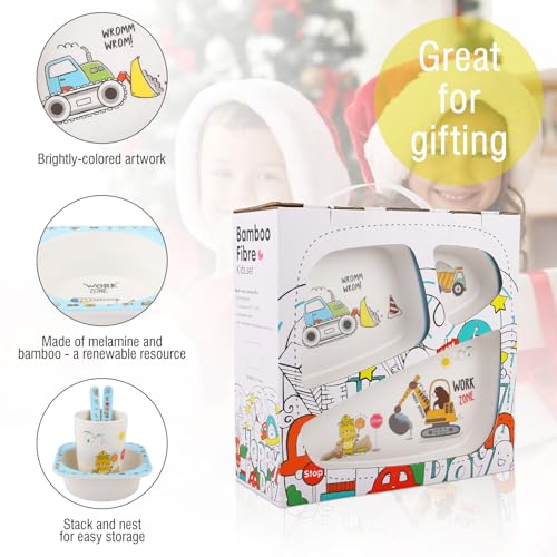 Qshare 5Pcs Kids Tableware Set,Baby Plates And Bowls,Cartoon Melamine Toddler Dinnerware Set,Children Plate Forks And Spoons For Kids thumb #6