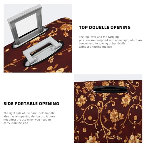 Golden Floral Embroidery On Red Swirling Vine Elastic Travel Luggage Covers Dustproof Scratch-Resistant Suitcase Protector Fit 22-24 Inch3