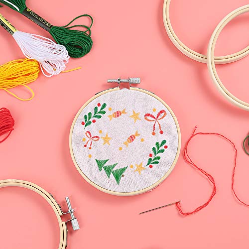 Caydo CY-0341 12 Pieces 3 Inch Wooden Round Embroidery Hoops Adjustable Circle Cross Stitch Hoop Ring Bulk thumb #2