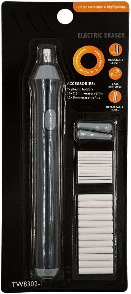 - Qatalitic Electric Eraser, Automatic Operated Eraser, with 22 Refills and 2 Eraser Holders for Sketching, Drawing, Portrait Shading (Batteries not Included), White