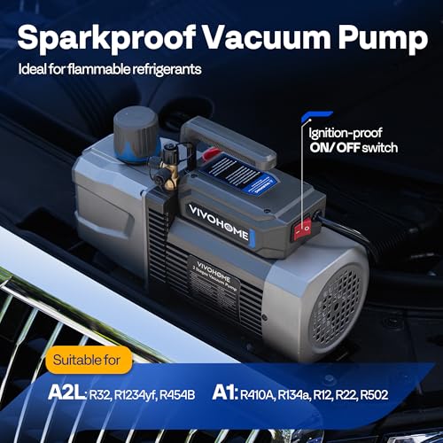 Image of VIVOHOME 1 HP 9.6 CFM 2 Stage A2L HVAC Vacuum Pump, Sparkless Motor for R32 R1234yf R454B R134a R22 R410a Systems, Auto AC Vacuum Pump for Air Conditioner Resin Degassing with Oil Bottle