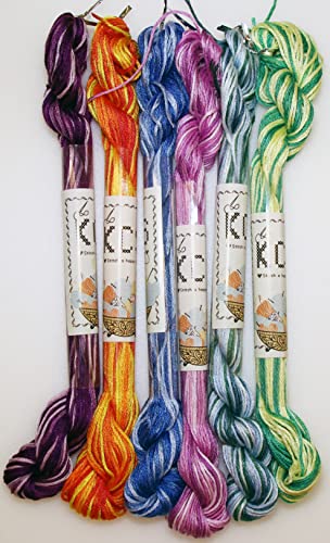 Image of KCS Big skeins of 25 Meters Size 25 Color Variegated Cross Stitch Stranded Threads,6 skeins,04