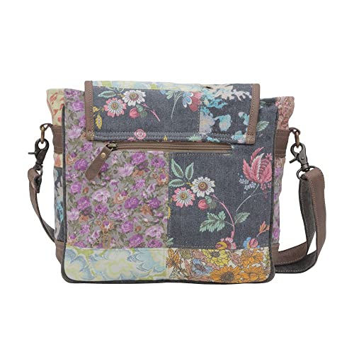 Myra Bags Floral Canvas Crossbody Pouches with Zipper, Flap, and Strap - Fiori Patchwork Design Canvas Totes with Variety of Flowers3