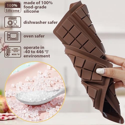 Chocolate Bar Molds, Silicone Snap Bars Making Kit, Break Apart Candy Mould Set, BPA Free Soy Candle Wax Melt Durable Mold Square Easy Release Non-Stick for Protein and Energy DIY Handmade Gifts - Thumbnail 3