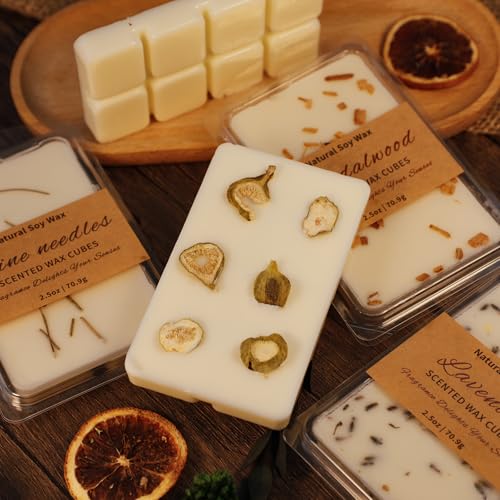 Image of SCENTORINI Wax Melts, Premium Wax with Essential Oil, 2.5oz x 3 Pack | Summer Scents, Scented Wax Cubes, Natural Dried Flower, Pine Needles, Sandalwood, Mediterranean Fig