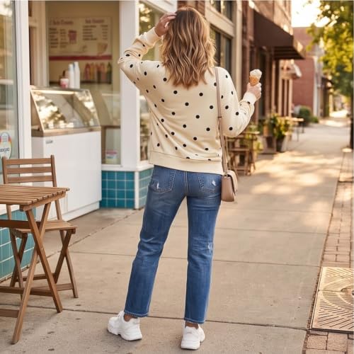 Polka Dot Sweatshirt for Women Color Block Crewneck Sweatshirt Sweatshirts - image 5