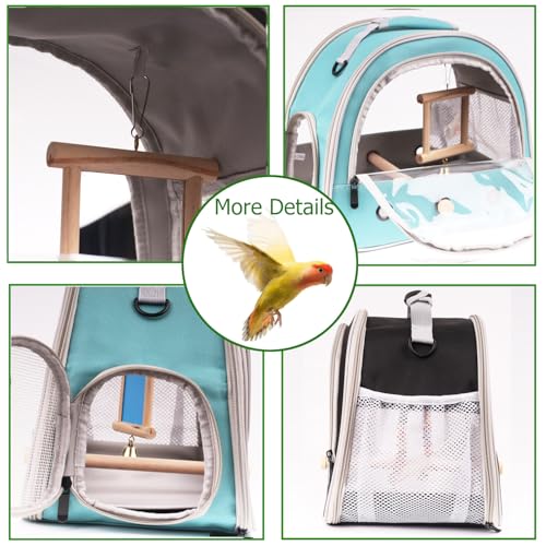 Image of Parrot Travel Cage with Bird Cage Bells Mirror Set,Portable Small Bird Parakeet Bag with Standing Perch and Comfy Mat Bird Carry Transport Bag with Clear Window Vet Visit Shopping