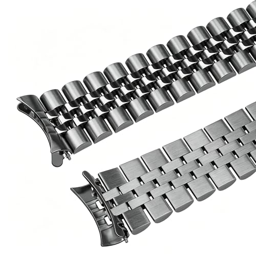 Image of Juntan Screw-in Stainless Steel Watch Band 20mm 21mm 22mm for Men Women, Curved End Straight End Metal Watch Strap with Oyster Buckle, Taperd Replacement Jubilee Bracelet Silver Gold