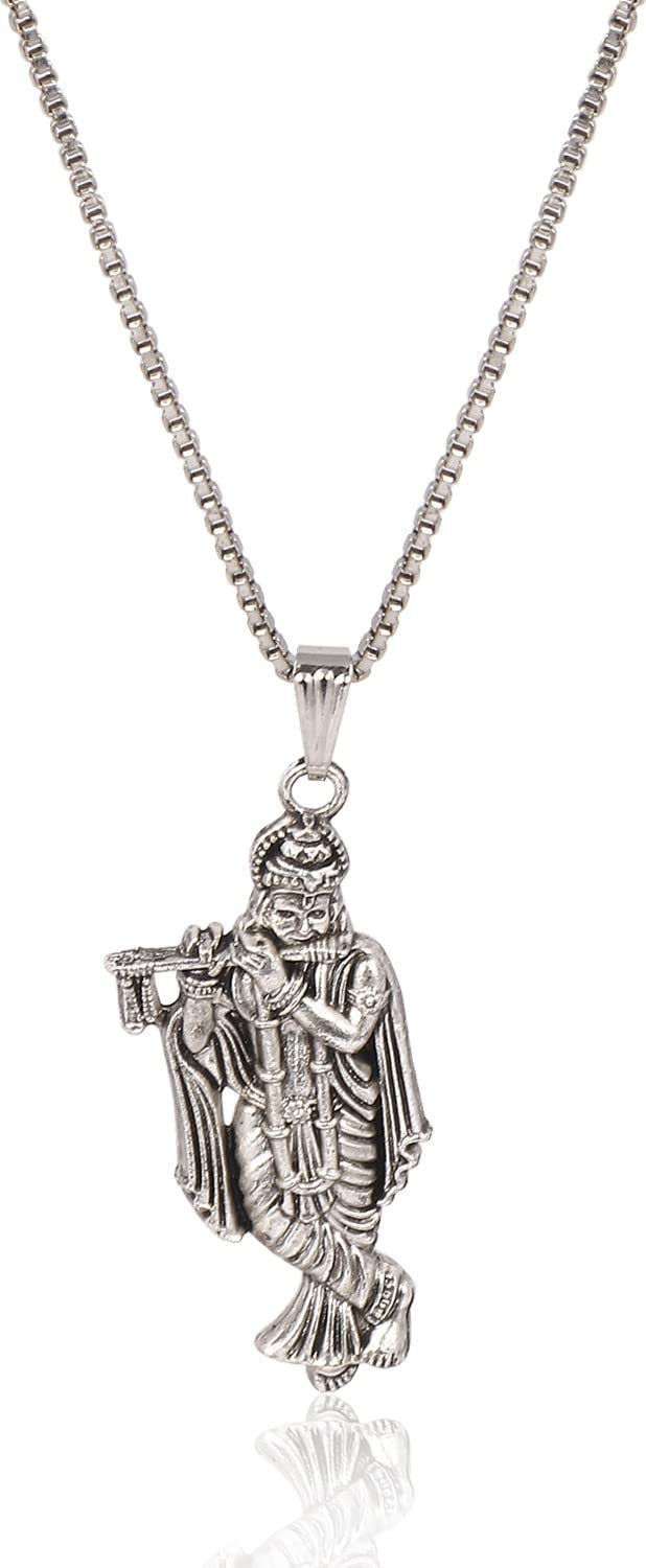 Lord Krishna Silver Religious Pearl Stainless Steel Pendant Neckpiece | Certified and Authentic Necklace | Stylish & Fancy Necklace for All Men & Women
