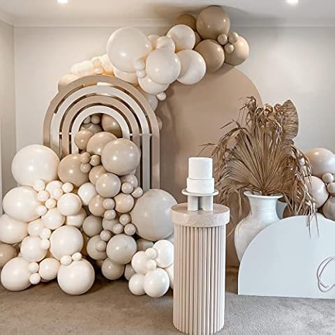 Nude Neutral Balloon Garland Arch Kit-119Pcs Tan Beige Double Stuffed Balloons White Sand Cream for Boho Teddy Bear Theme Baby Shower Gender Reveal Birthday Party Decoration Supplies Cover