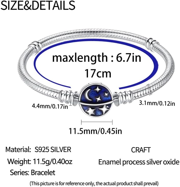 KUNSIR 925 Sterling Silver Snake Chain Bracelet starry sky Charm Bracelets for Women Teen - Image 4
