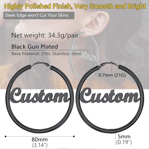 Image of Stainless Steel Chunky Hoop Earrings For Women, Minimalist and Chic, Black /Gold Plated, Round Hoops Earrings Hypoallergenic, Size: 30mm /40mm /60mm /80mm, Come with Box