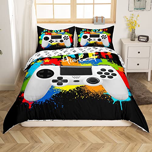 Homemissing Gamer Bedding Set for Boys Teens Kids Girls Rainbow Tie Dye Gaming Comforter Cover Colorful Video Games Controller Duvet Cover Bedding & Linen Double Size 3Pcs - Image 3