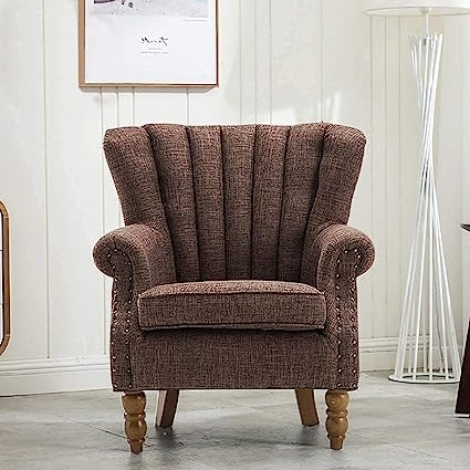 Image of Wing Chair for Living Room Bedroom High Back Arm Rest Chair Cushioned Lounge Chair Single Seater Sofa |Luxury Rest Chair Arm Chair (Colour (Brown)