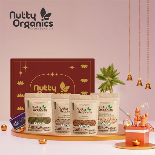 Image of Nutty Organics Premium Dry Fruits Gift Pack - Cashew, Almonds, Green Raisins, Pistachio 100 gram Each & Healthy Dry Fruit Combo for Gifting & Every Occasion