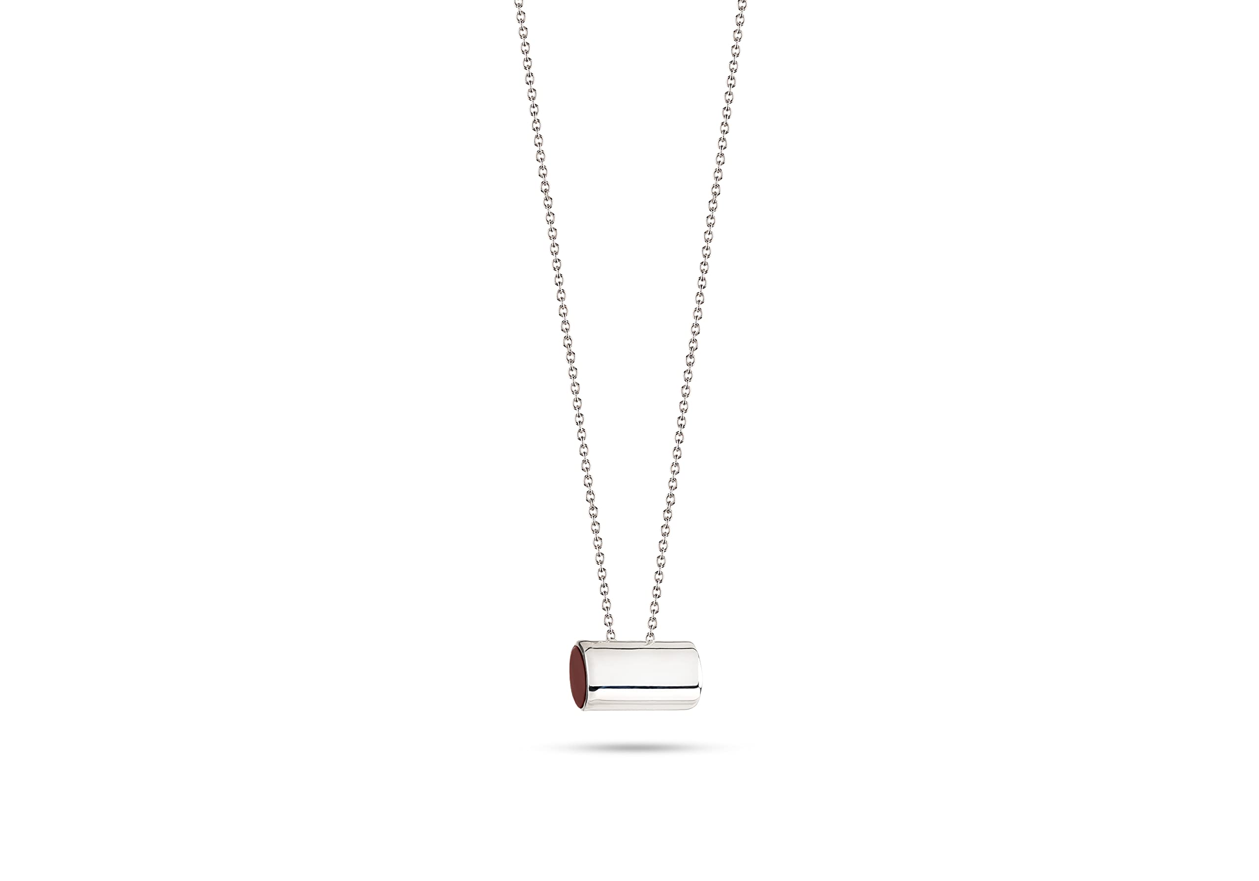 Collana Pendente Cilindro, Argento 925, Corniola Rossa, Catena a Maglia 42-47 cm, Fatta a Mano in Italia