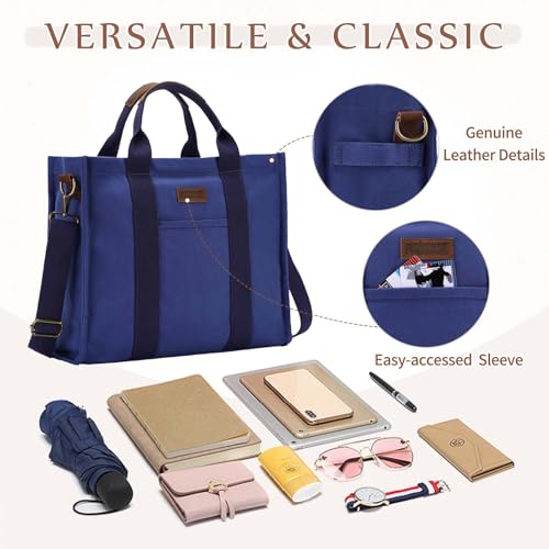 Image of VASCHY Canvas Tote bag, Casual Reusable Work Totes for Women Teachers with Zippers Pockets Crossbody Shoulder Bag Purse