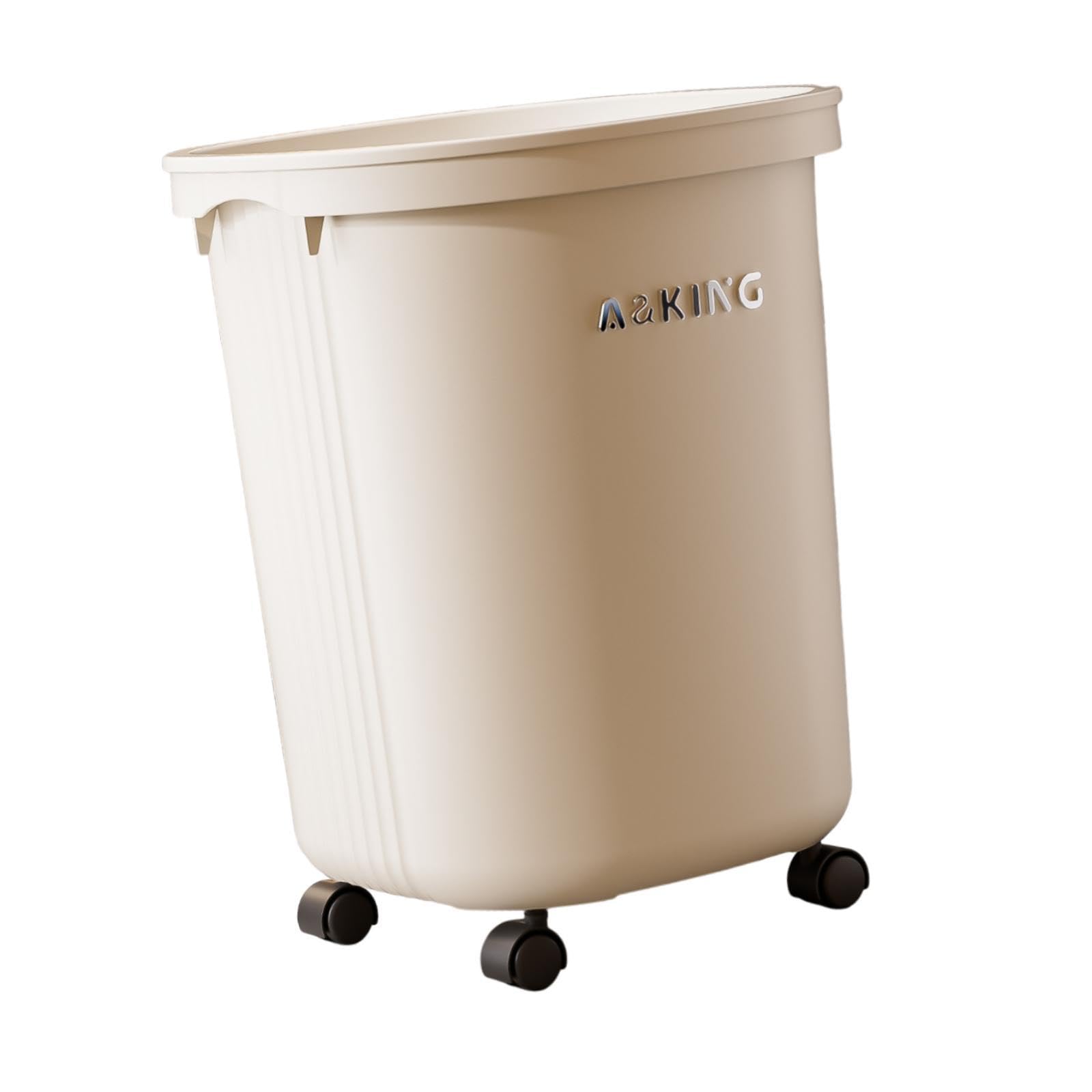 Bote de Basura con Ruedas Cubo de Basura Espacioso 30L Papelera Movible con Ganchos Laterales Contenedor de Residuos Decorativo Y Práctico Material PP, Blanco, Individual
