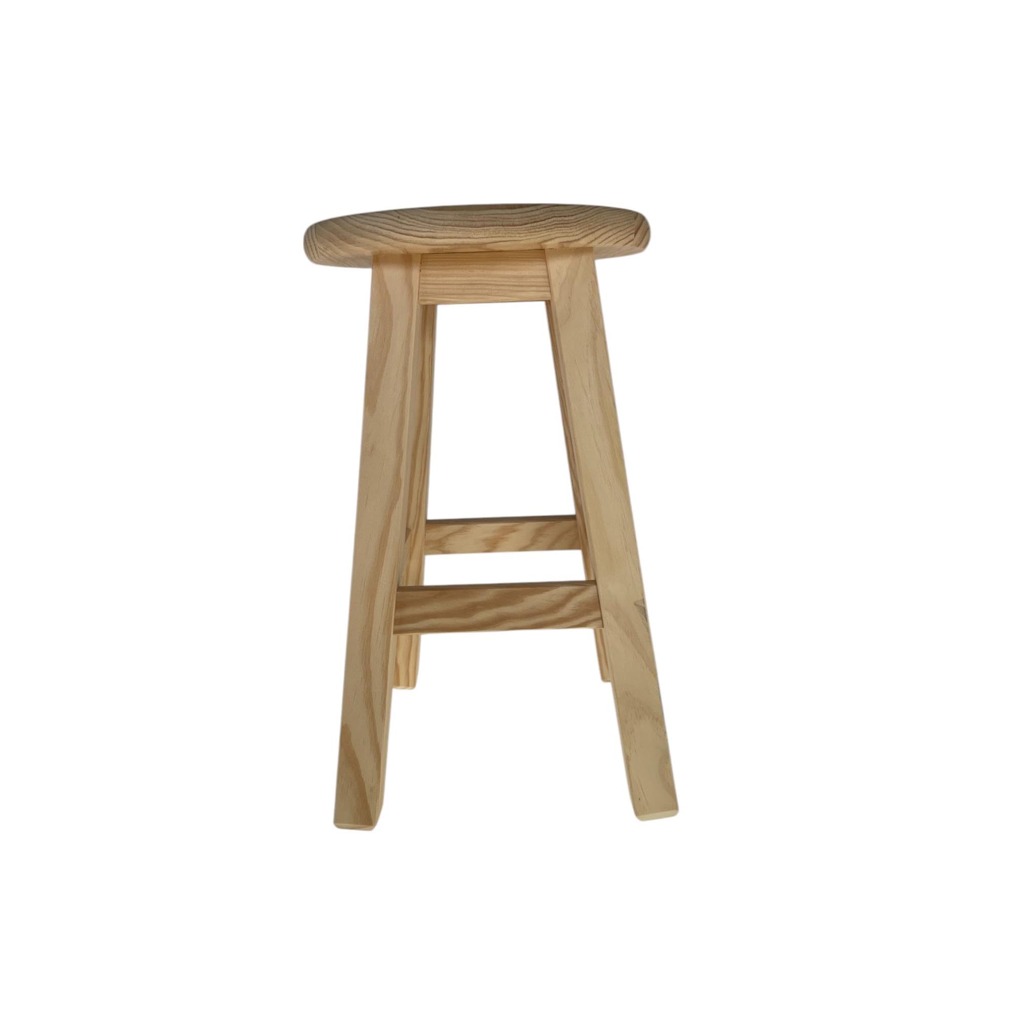 Taburete de Madera Maciza Redondo en Color Natural 29x29x50cm