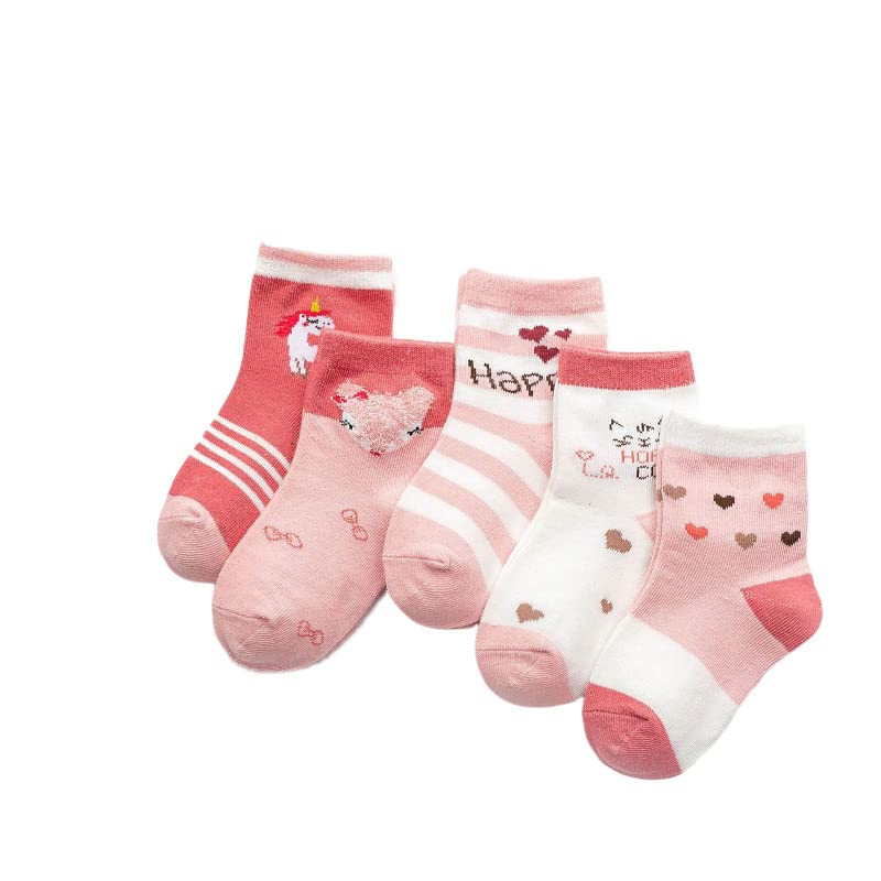 Image of Pink Socks for Girls, Calf length, Soft Pure Cotton, Lightweight & Breathable, 1 to 9 Years, Pack of 5, Designer socks, Gift Option
