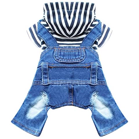 DOGGYZSTYLE Jumpsuits para Mascota, Perro, Gato, Ropa Azul a Rayas Cover