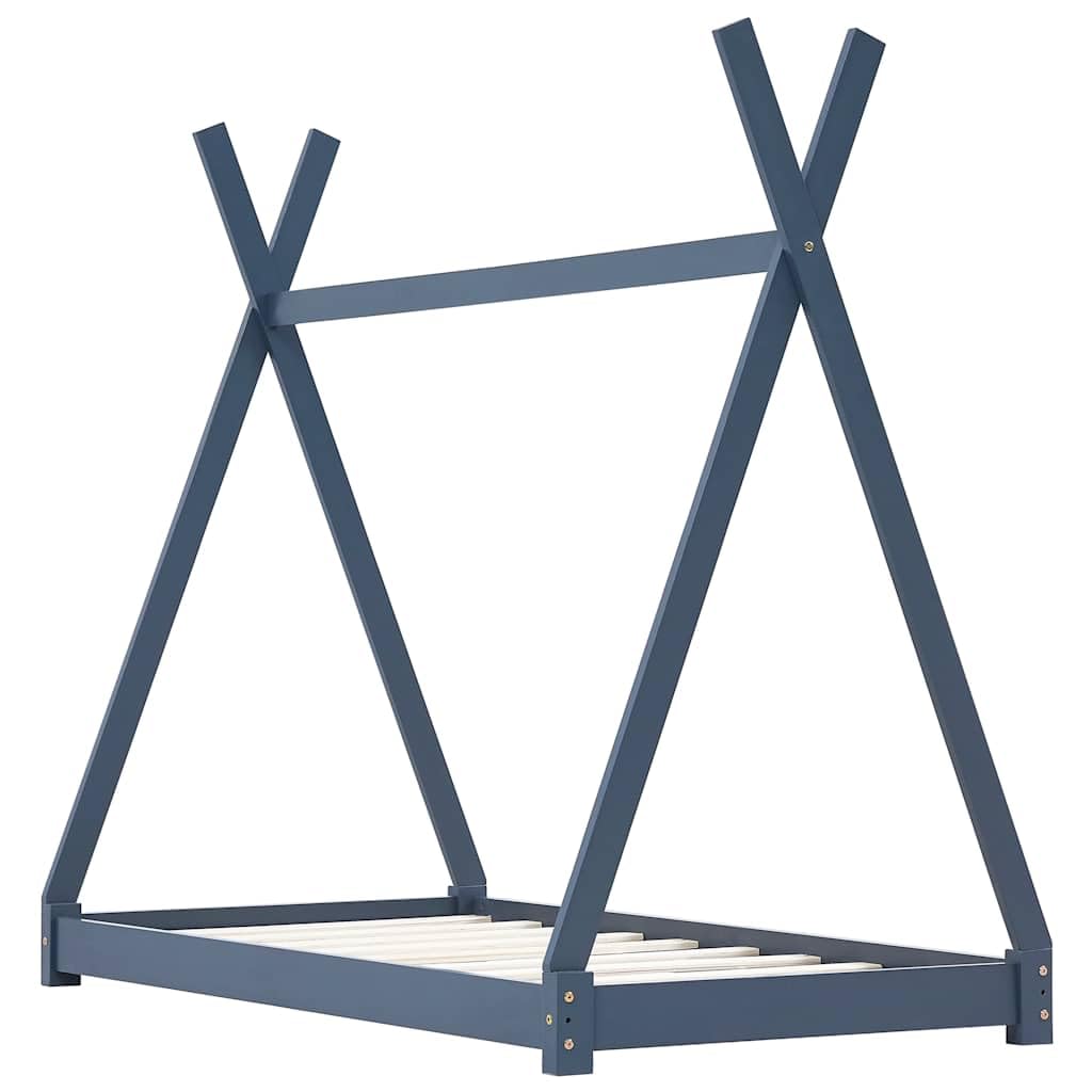 vidaXL Kiefernholz Massiv Kinderbett Hausbett Bettenhaus Spielbett Tipi Indianer Bett Kinderhaus Holzbett Bettgestell Lattenrost Grau 70x140cm