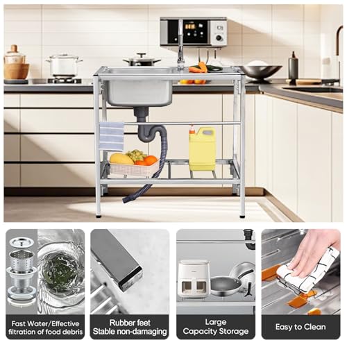 Fregadero de cocina con estantes de acero inoxidable 4