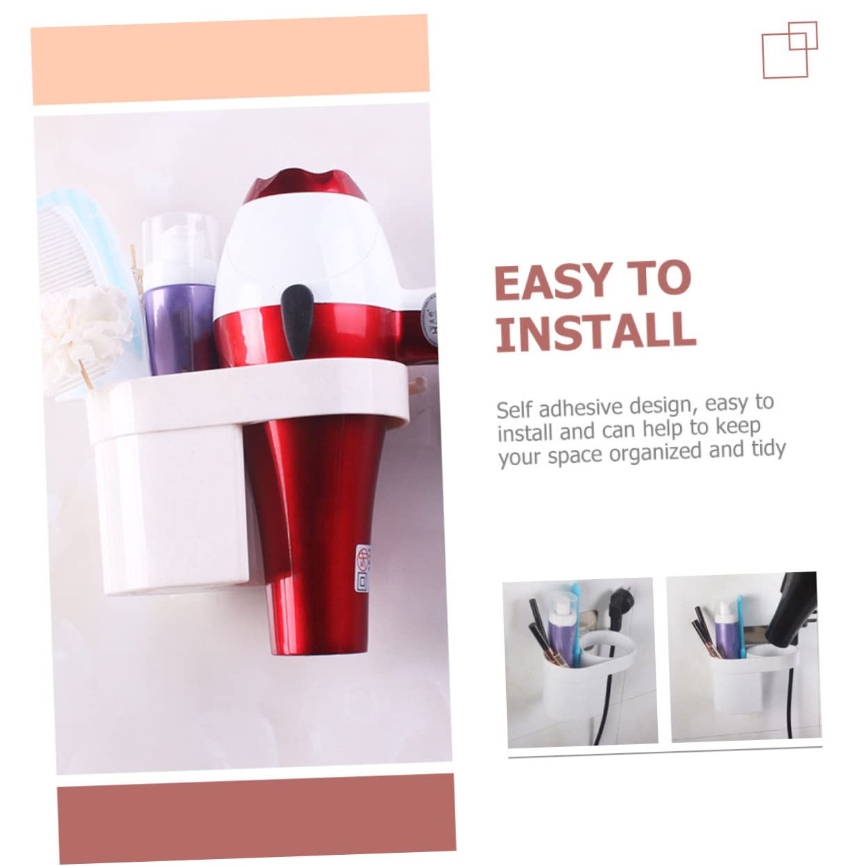 TOPBATHY 3pezzi Porta Asciugacapelli Da Muro Supporto Adesivo Per Asciugacapelli Mensola Organizzatrice Per Bagno e Camera Da Letto Design Elegante e Moderno Ottimo Per Phon e Accessori Per