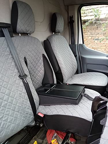 Texmar Fundas de asiento delantero 2 + 1 con volante a la izquierda, de microfibra gris, diseñadas para adaptarse a Ford Transit Custom 2015+ cabina pequeña