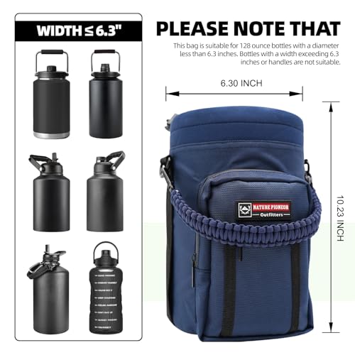 Image of NATURE PIONEOR Neoprene Insulated Water Bottle Holder with Shoulder Strap for Half Gallon 64OZ / One Gallon 128OZ Sports Water Jugs Bottles, Carrier /Pouch Sleeve for Outdoor Camping, Hiking, Fishing