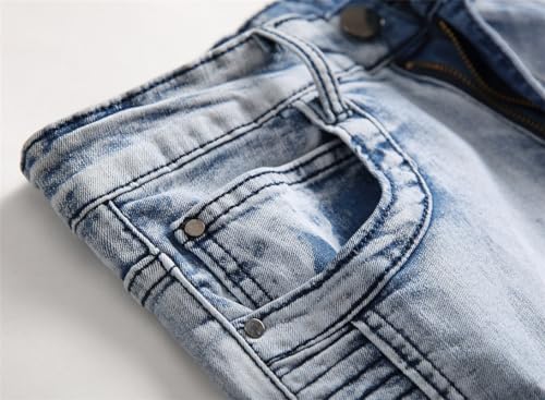 Andongnywell Men's Skinny Straight Ripped Zipper Jeans Slim Fit Stretch Knee Destroyed Patch Denim Pants4