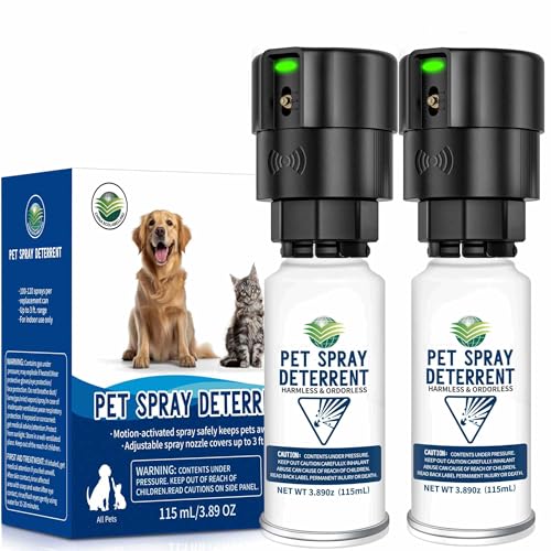 Cat Spray Deterrent System [2 Pack] Automatic Cat Deterrent Spray Motion Activated System for Cats & Dogs Odorless Pet Deterrent Senses Pets Up to 3 Feet Away Friendly & Safe Pet Deterrent Spray