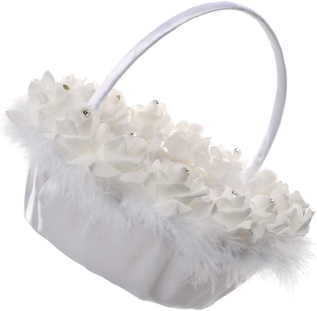 Delicate Wedding Flower Basket White Handheld Flower Girl Basket for Wedding Ceremony Supplies