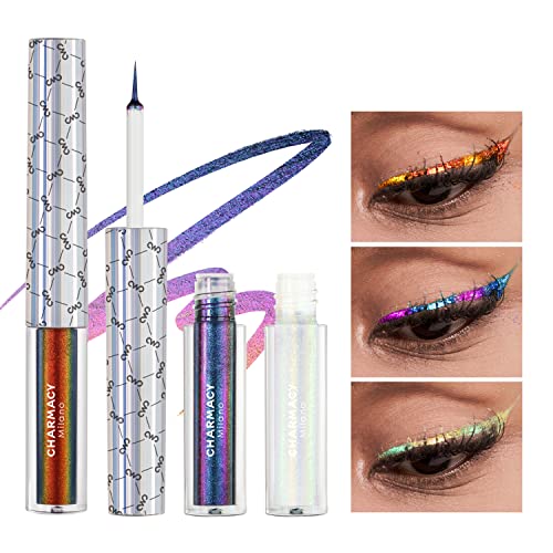Image of CHARMACY Chameleon Liquid Eyeliner, Liquid Glitter Eyeliner, Highly Pigmented, Metallic Intense MultiColor Shifting waterproof Eyeliner, Ultra-Fine Tip, Longwearing, Smudge-proof (#SET1-901 /904 /907)