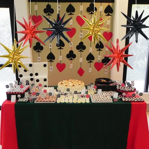 Image of TONIFUL 8 Pcs Explosion Star Balloons Black Red Gold Foil Party Decorations | 22 Inch Large Mylar Star Balloon for New Year Christmas Graduation Birthday Wedding Baby Shower Party Supplies