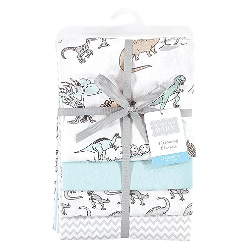 Image of Hudson Baby Unisex Baby Cotton Flannel Receiving Blankets, Neutral Dino World, One Size
