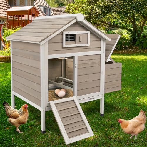 Chicken Coop Chicken House Outdoor with Removable Trays, Wooden Rabbit Hutch Poultry Cage with Nesting Box, Indoor Hen House Chicken Cage with Ramp fo