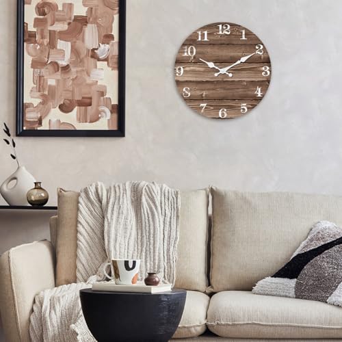 Image of XFM Large Brown Farmhouse Wall Clock 20 Inch Silent | Battery Operated Rustic Decorative Wooden for Kitchen Living Room Cafe Non-Ticking