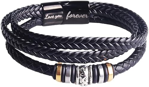 AuRiver Pulsera de cuero trenzado con texto en inglés To My SonTo My Grandson con texto en inglés I Will Always Be With You para hombres y niños