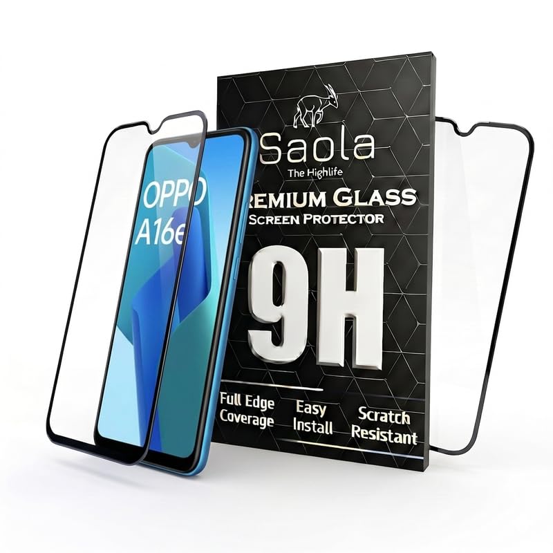 Image of Saola HD+ Oleophobic Tempered Glass Screen Protector For Oppo A16e (Pack Of 2) with Free Installation Kit. Full screen Coverage - 6.52 inch