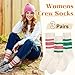 SEEKSOCK Crew Socks for Women Retro Striped Calf Colorful Cotton Slouch Scrunch Socks, K-3 Pairs Pink/Green