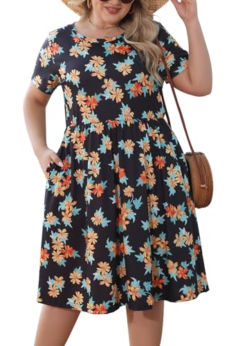 Image of Nemidor Women Plus Size Casual Dress Midi Flt Flare Pocket
